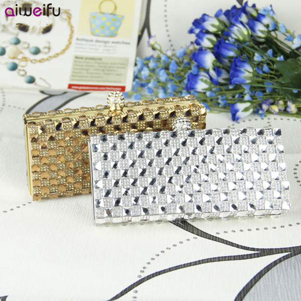 Luxury Diamond Evening Bag Clear Crystal Women Handbag Stylish Plaid Rhinestone Clutch Purse Hard Case Bag - IWF919