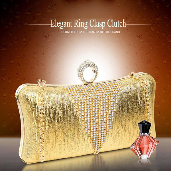 hot! Premium Luxury Crystal Ring Clasp Cutout Evening Bag Hollow Clutch Purse Women Net Diamond Handbag Purse New - GH8