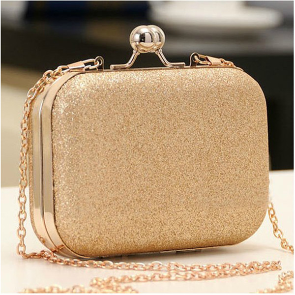 Hot Sale Wholesale Mini Women Shinning Evening Bag Double Ball Clasp Clutch Metal Frame Glittering Fluorescent PU Banquet Handbag - RC011