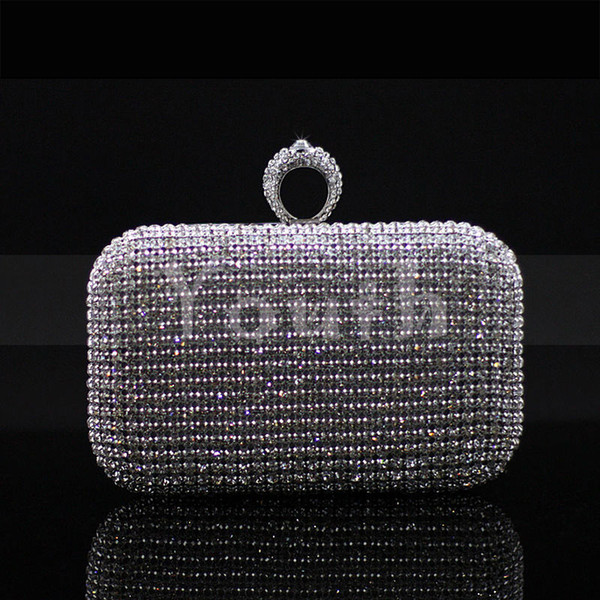 Rhinestone Ring Clasp Net Diamond Encrusted Clutch Crystal Evening Bag Cutout Women Handbag Banquet Purse for Party and Wedding - RC023