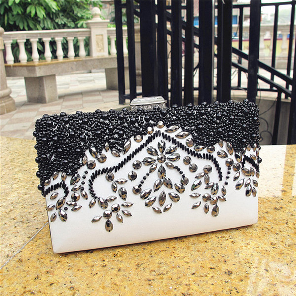 Top quality bridal party purse banquet handbag women pearl evening bags crystal sequin floral leaf patern clutch messenger shoulder bags