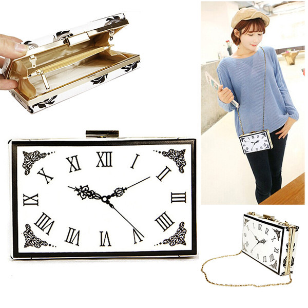 Time clock bag evening bags pu metal frame handbags digital number fashion watch banquet purse for party - GY39