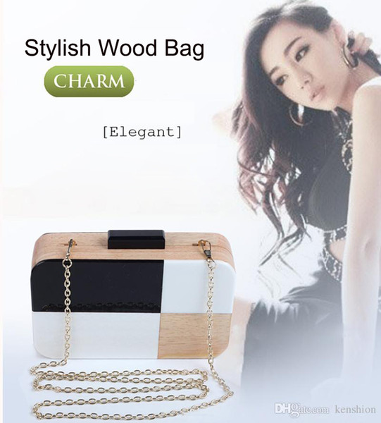 Brand designer handbag perfume acrylic evening bags patchwork wood clutch box brick vintage chain messenger for party - L5119