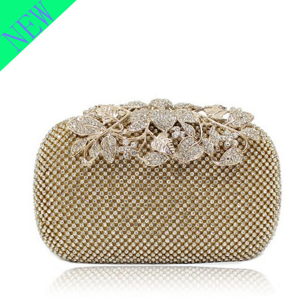 Crystal Lyne Leaf Clasp Net Diamond Evening Bag Encrusted Drilling Clutch Handbag Wedding Purse Bridal Messenger Bags - R3326