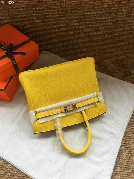 100%FULL LEATHER BIRKIN30CM 35CM 35 SHOULDER BAG HANDBAG embossed YF0309 palm print portable shoulde yellow Gold silver Hardware all have