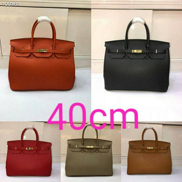 NEW Herrrrmes FULL LEATHER BIRKIN40CM SHOULDER BAGS HANDBAG embossed YF0309- palm print portable Gold Hardwarer shoulde bag Orange black red