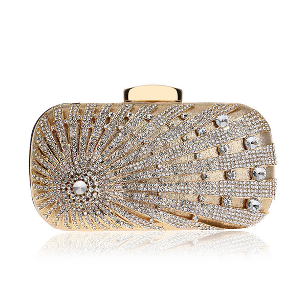 New Design Flower Crystal Metal Women Evening Clutch One Side Rhinestones Chain Handbags Party Wedding Bridal Purse