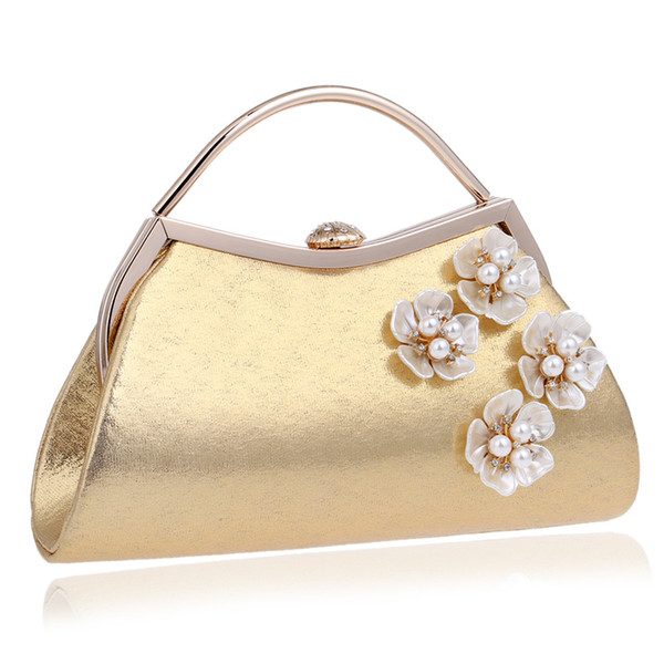 Wedding Party Handbag Shell Flower Accessory Women Evening Bags Silver/Gold Diamonds Handle Chain Shoulder Messenger Bags