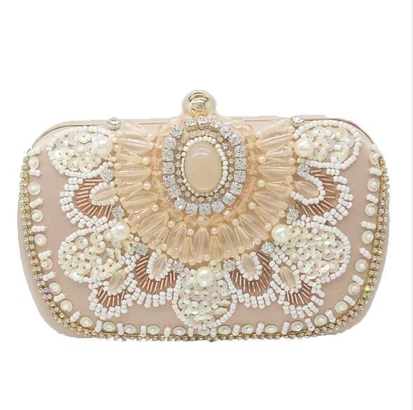 Champagne Women Fashion Beaded Evening Bag Wedding Cocktail Crystal Handbag and Purse Bridal Beading Clutch MIL0770