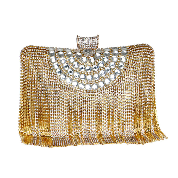 Fashion Women Tassel Bag Rhinestones Beaded Lady Handbags Chain Shoulder Small Day Cluth Evening Bag For Party Wedding