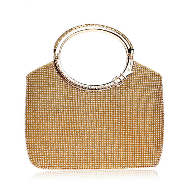 New Bucket Shaped Rhinestones Women Evening Bags Gold/silver Metal Knitted Fashion Clutch Party Wedding Handbags Clutch