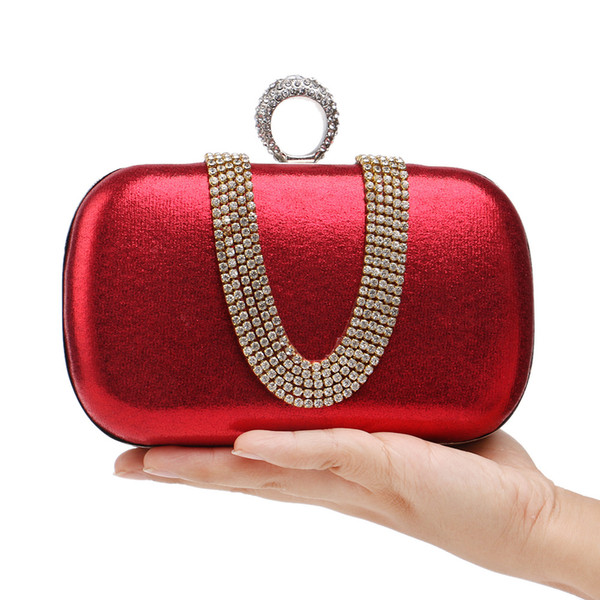 Finger Ring Diamonds Luxurious Evening Bags Rhinestones Bling Women Clutches Chain Shoulder Female Handbags Purse