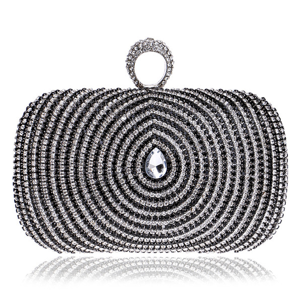 Water Design Accessory Rhinestones Handmade Women Evening Bags Chain Shoulder Handbags Rings Metal Day Clutches Purse