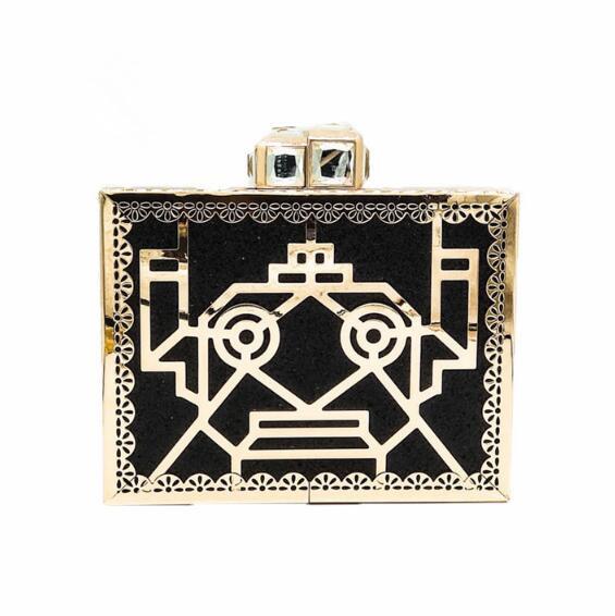 Hollow Out Robot Women Gold Metal Black Evening Purse Fashion Day Clutches Handbag Party Dinner Prom Clutch Bag MIL0969