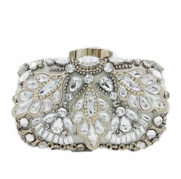 Vintage Silver Beaded Women Evening Bags Formal Wedding Dinner Party Beading Handbags Purses Bridal Clutch Bag MIL0934