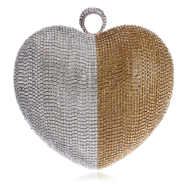 Valentine's Day Girlfriend Gift Heart Clutch Bag Finger Ring Diamonds Rhinestones Evening Bags Small Lady Chain Handbags