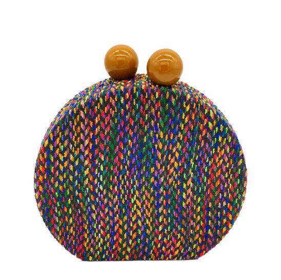 Multicolored Woven Round Circular Bags For Women 2019 Designer Evening Party Clutch Chain Shoulder Handbag Purse MIL1150