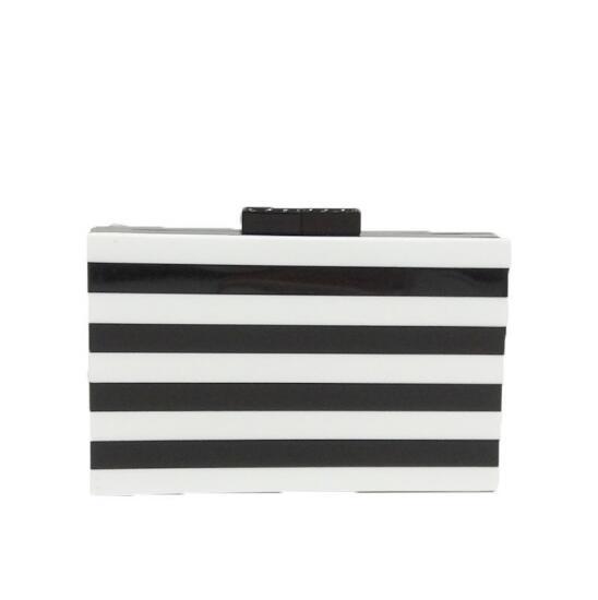 White & Black Striped Women Acrylic Box Clutch Evening Purse Bags Ladies Chain Shoulder Handbags Crossbody Bag MIL0948