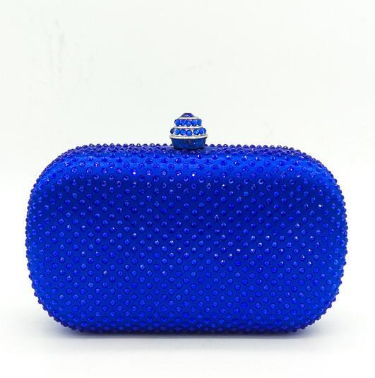 Royal Blue Rhinestones Clutch Women Evening Purse Bridal Handbag Wedding Party Crystal Chain Shoulder Bag MIL0982