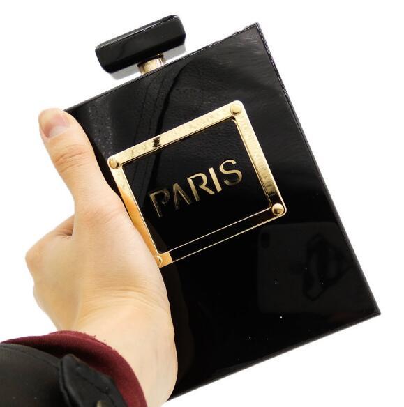 Women Fashion Clutches Purse Perfume Bottle Crossbody Shoulder Bags Laides Black Acrylic Box Clutch Evening Bag MIL0398