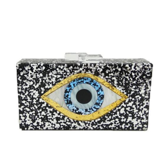 Devil Eyes Glitter Women Acrylic Box Clutch Evening Bags Ladies Party Prom Chain Shoulder Bag Cocktail Handbags MIL0902