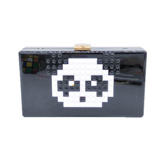 Happy Smile Face Women Black Acrylic Evening Bag Box Clutch Chain Shoulder Handbag Laddies Casual Day Clutches MIL1194