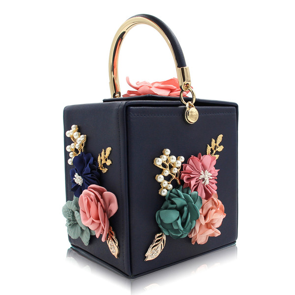 Women Evening Bag Fashion Squared Box Design Ladies Flower Handbag for Wedding Female Clutch Shoulder Messenger Bags