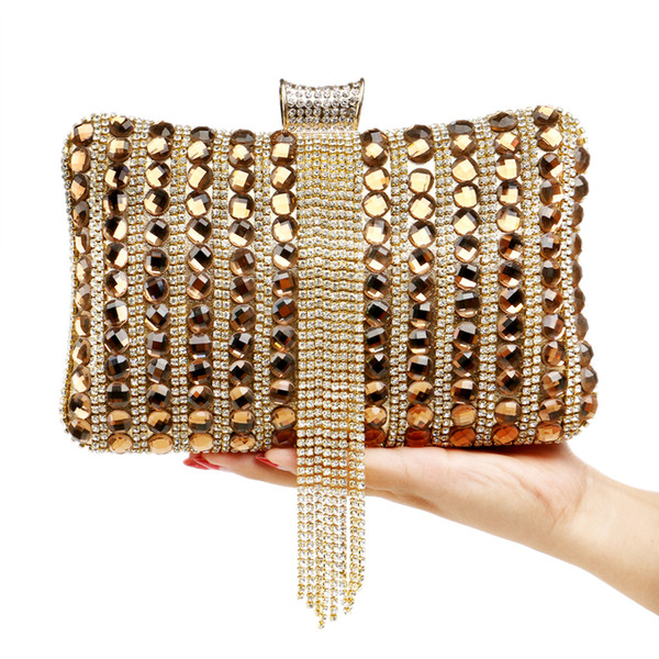 Women Clutch Bags Evening Handbags Fashion Luxury Rhinestone Crystal Pearl Elegant Wedding Party Lady Purse Tassel Shoulder Bag 1161