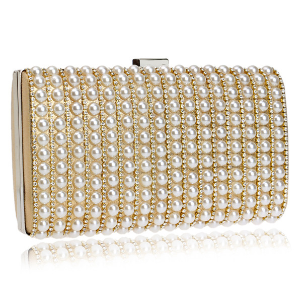 Metal Diamonds Beaded Evening Clutch Bag Chain Shoulder Women Handbags Pearl Rhinestones Evening Party Holder Purse