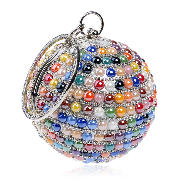 Ceramics Mixed Color Women Handbags With Handle Metal Diamonds Evening Bags Beaded Round Design Party Dinner Bags 03