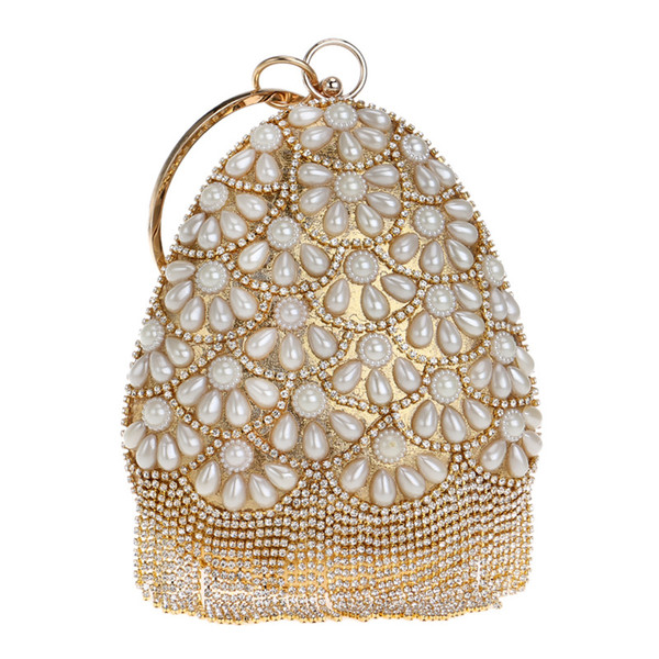 Fruit Bucket Shaped Women Evening Bags Beaded Lady Tassel Rhinestones With Diamonds Clutch Pearl Wedding Handbags