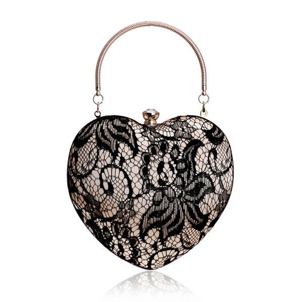 New Arrival Lace Luxurious Women Heart Evening Bags Hollow Out Design Rhinestones Clutches Chain Shoulder Purse Handbags