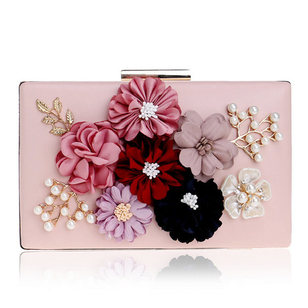 PU Fashion Women Evening Bag Flower Beaded Small Day Clutch Evening Bag With Chain Shoulder Handbags Leather Metal Purse