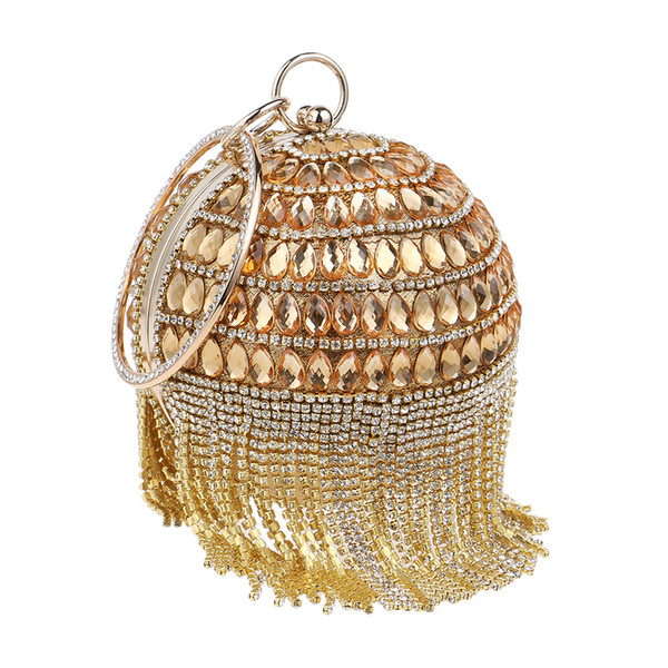 Circular Women Clutch Tassel Rhinestones Evening Bags Acrylic Beaded Chain Shoulder Purse Evening Bags For Party Wedding 01