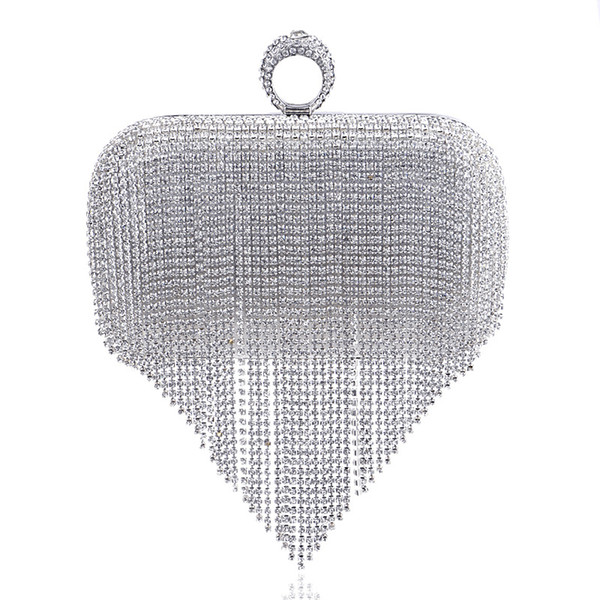 Tassel Rhinestones Day Clutch With Finger Ring Diamonds Evening Bags Chain Shoulder Purse For Evening Dress Wallet