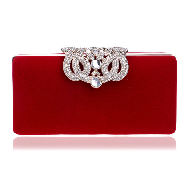 Metal Special Crown Diamonds Luxurious Women Evening Bags Small Day Clutch Chain Shoulder Velvet Evening Bags For Wedding