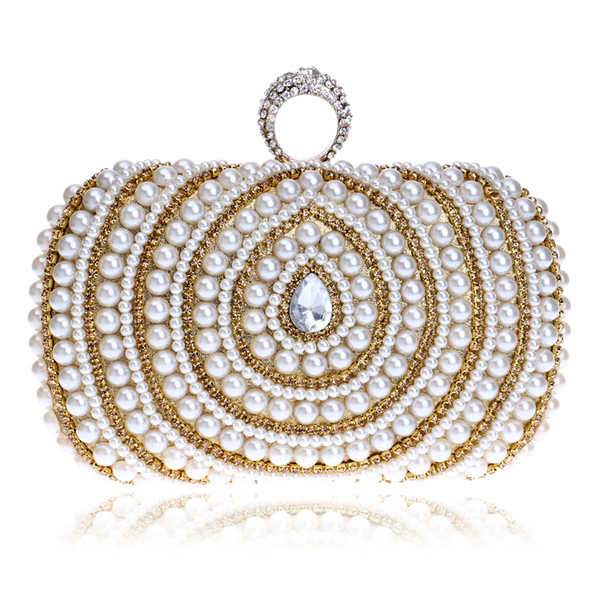 Diamonds Finger Ring Fashion Women Bag Chain Shoulder Handbag Beaded Wedding Party Clutch Purse Bag