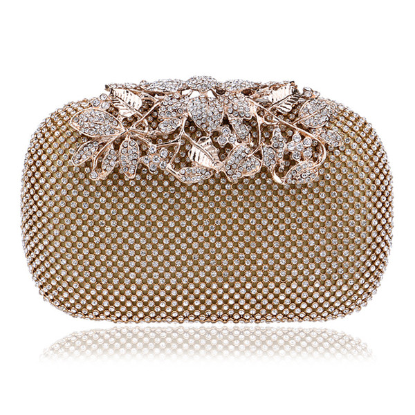 Flower Crystal Evening Bag Clutch Bags Clutches Wedding Purse Rhinestones Wedding Handbags Silver/Gold/Black Evening Bag