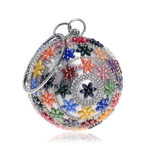 Ceramics Beaded Women Clutches Diamonds Rivet Fashion Round Lady Evening Bags Crystal Wedding Party Bridal Purse 01