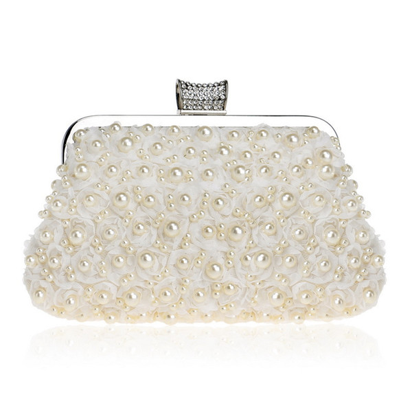 Evening Bags Women Clutch Evening Clutch Bags Wedding Bridal Handbag Pearl Beaded Lace Rose Fashion Rhinestone Bags