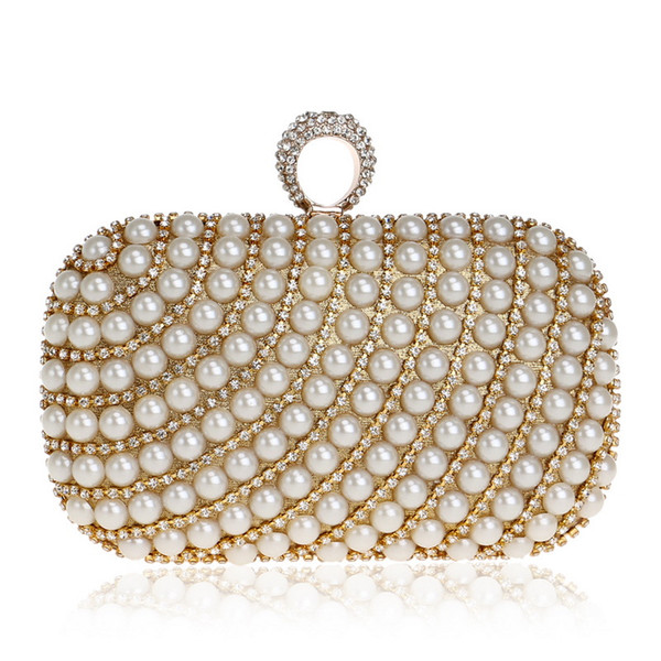 Metal Diamonds Beaded Evening Clutch Bag Chain Shoulder Women Handbags Pearl Rhinestones Evening Party Holder Purse 01