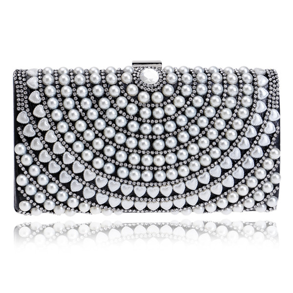 Metal Diamonds Beaded Evening Clutch Bag Chain Shoulder Women Handbags Pearl Rhinestones Evening Party Holder Purse 03