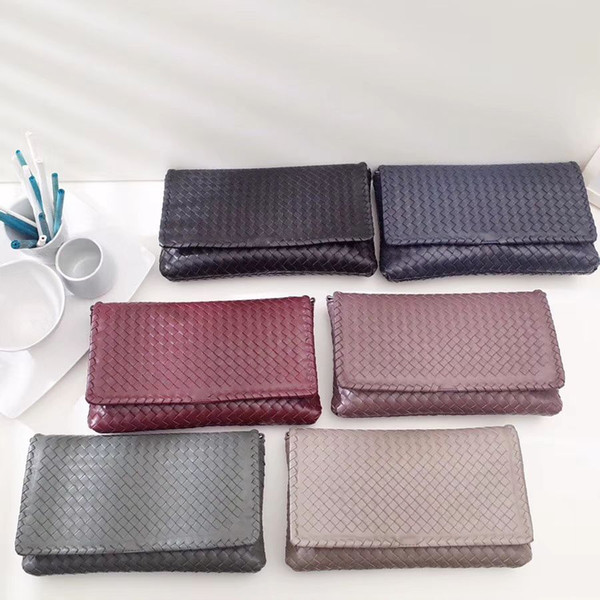 New Arrival!Wholesale Designer Clutches & Evening Cross-body Bag First Class Lambskin Genuine Leather Hand-woven Wallet Long Purse For Women