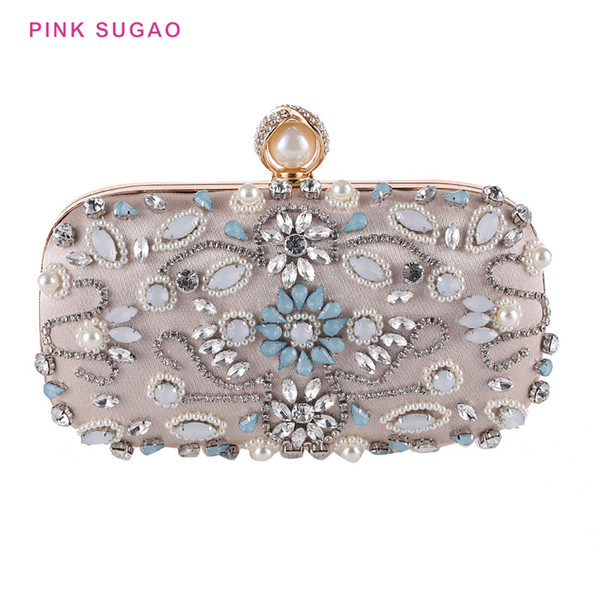 Pink sugao women evening bags women clutch bags BHP new fashion bag handmade beaded evening dress bag evening party bags with diamond