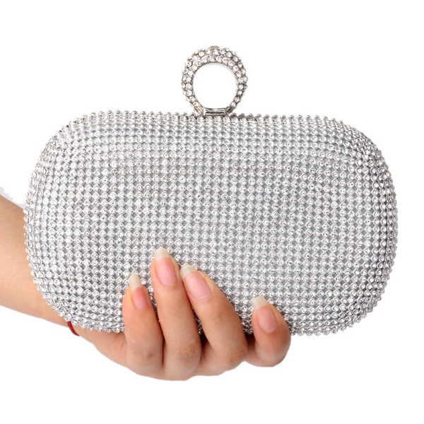 Rhinestones women clutch bags diamonds finger ring evening bags crystal wedding bridal handbags purse bags holder