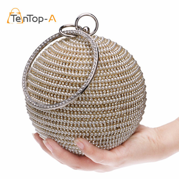 Free Shipping Women's Pearl Evening Bag Round Ball Pearl Beaded Clutch Purse Mini Handbags Full Pearl Wedding Party Bags Ym1059 Y19051702