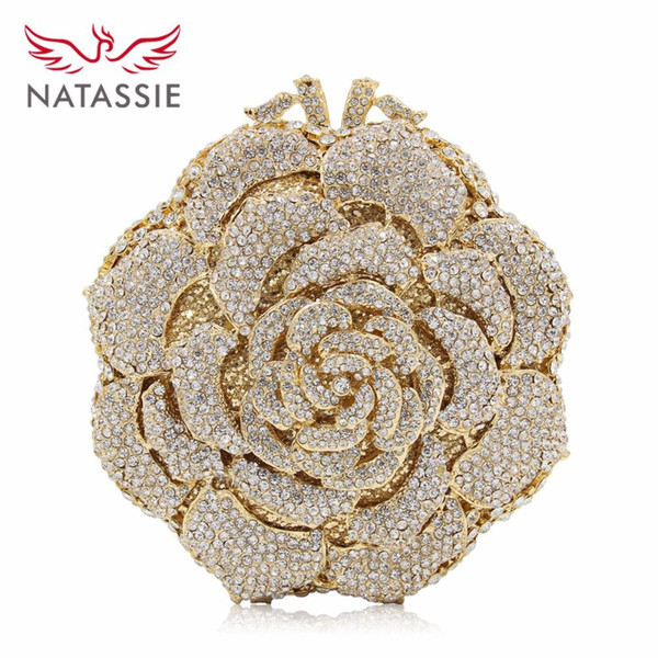 NATASSIE Women Evening Clutch Bag Ladies Gold Bags Party Clutches Rose Wedding Purses