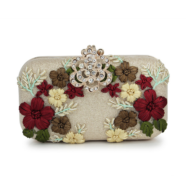 Women Rhinestones Evening Bags Silver/Gold/Black Flower Pattern Shoulder Day Clutch Small Purse Evening Bags (C1568)