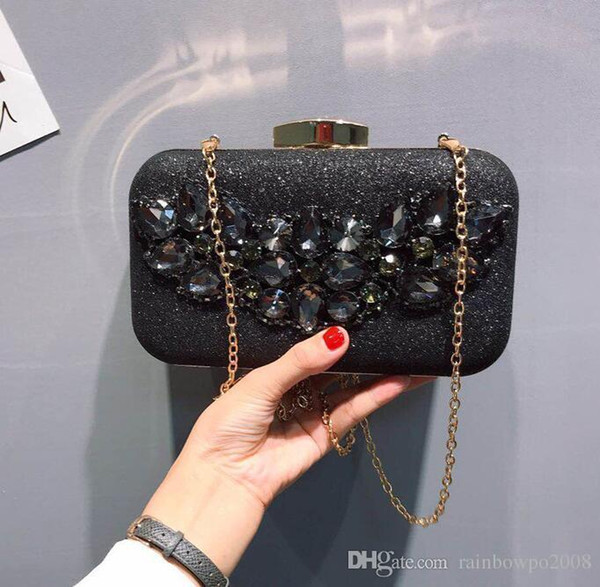 Wholesale brand women handbag new black diamond party dress bag fashion black diamond chain bag Joker party night club dress bag in hand