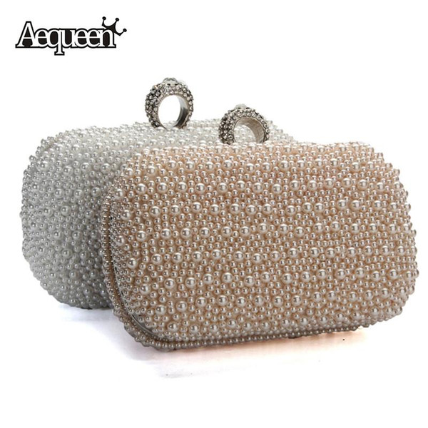 Wholesale- 2017 Women Evening Clutch Bag Gorgeous Pearl Crystal Beading Bridal Wedding Party Bags CrossBody Handbags Mobile Phone New Style